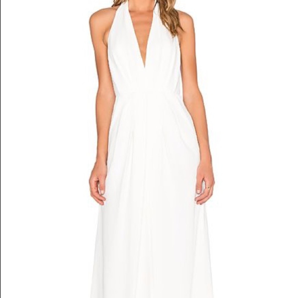 Jill Stuart Ivory Matte Charmeuse Deep V Halter sz 8 NWT
